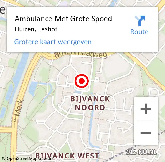 Locatie op kaart van de 112 melding: Ambulance Met Grote Spoed Naar Huizen, Eeshof op 30 januari 2015 07:15