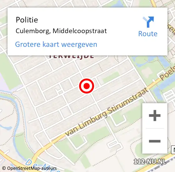 Locatie op kaart van de 112 melding: Politie Culemborg, Middelcoopstraat op 30 januari 2015 08:36