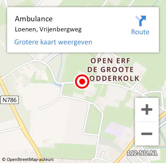 Locatie op kaart van de 112 melding: Ambulance Loenen, Vrijenbergweg op 30 januari 2015 09:15