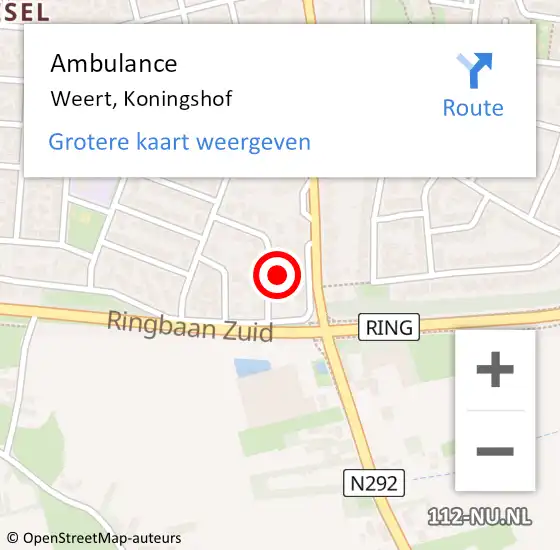 Locatie op kaart van de 112 melding: Ambulance Weert, Koningshof op 30 januari 2015 09:16