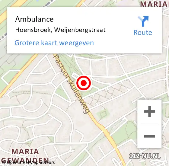 Locatie op kaart van de 112 melding: Ambulance Hoensbroek, Weijenbergstraat op 30 januari 2015 09:49