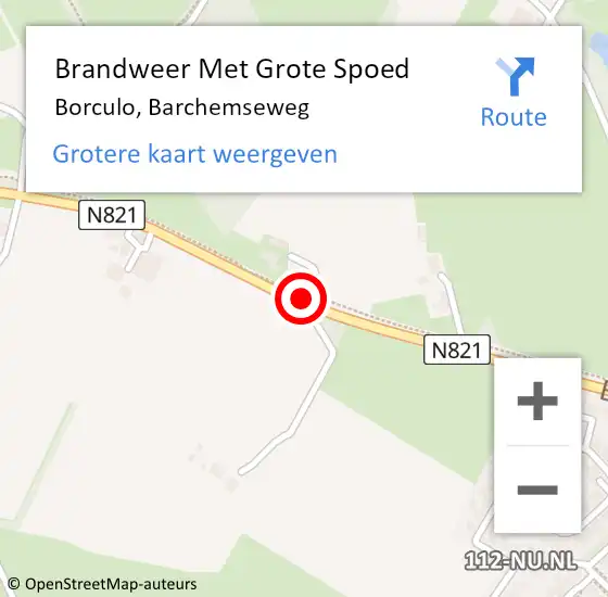 Locatie op kaart van de 112 melding: Brandweer Met Grote Spoed Naar Borculo, Barchemseweg op 30 januari 2015 10:21