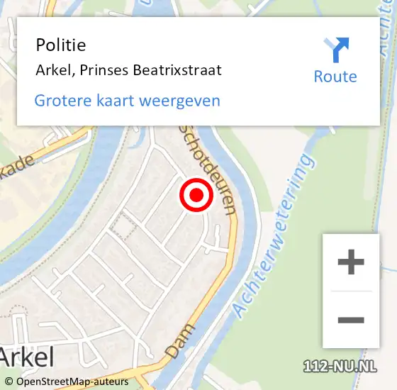 Locatie op kaart van de 112 melding: Politie Arkel, Prinses Beatrixstraat op 30 januari 2015 10:32