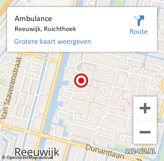 Locatie op kaart van de 112 melding: Ambulance Reeuwijk, Ruichthoek op 30 januari 2015 10:57