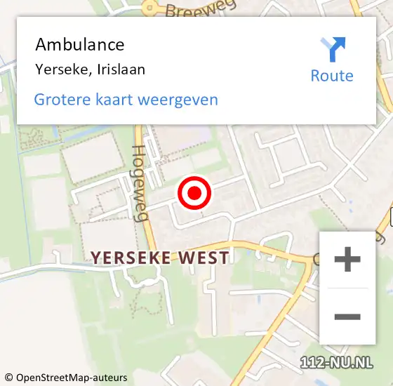 Locatie op kaart van de 112 melding: Ambulance Yerseke, Irislaan op 30 januari 2015 12:45