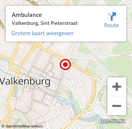 Locatie op kaart van de 112 melding: Ambulance Valkenburg, Sint Pieterstraat op 30 januari 2015 12:52