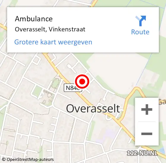 Locatie op kaart van de 112 melding: Ambulance Overasselt, Vinkenstraat op 30 januari 2015 12:59