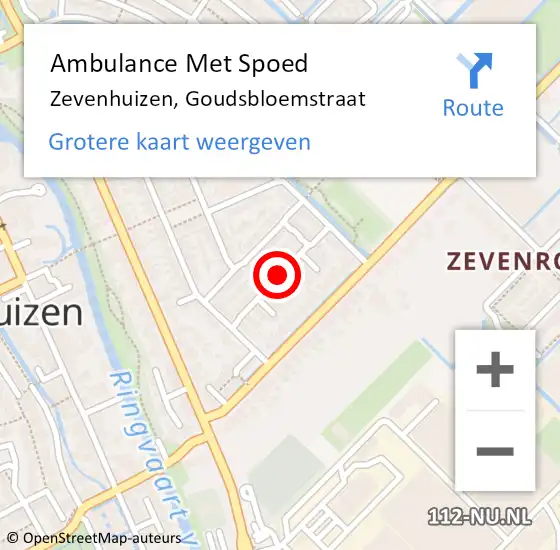 Locatie op kaart van de 112 melding: Ambulance Met Spoed Naar Zevenhuizen, Goudsbloemstraat op 30 januari 2015 13:13