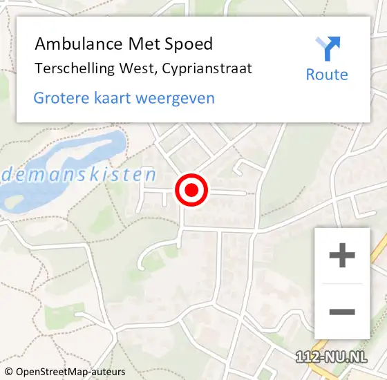 Locatie op kaart van de 112 melding: Ambulance Met Spoed Naar Terschelling West, Cyprianstraat op 30 januari 2015 13:15