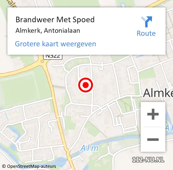 Locatie op kaart van de 112 melding: Brandweer Met Spoed Naar Almkerk, Antonialaan op 30 januari 2015 14:53