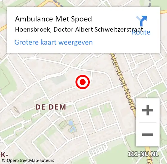 Locatie op kaart van de 112 melding: Ambulance Met Spoed Naar Hoensbroek, Doctor Albert Schweitzerstraat op 30 januari 2015 15:46