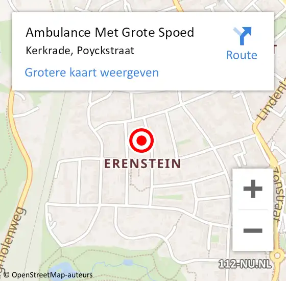 Locatie op kaart van de 112 melding: Ambulance Met Grote Spoed Naar Kerkrade, Poyckstraat op 30 januari 2015 15:53