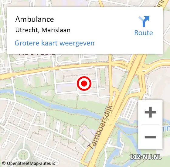 Locatie op kaart van de 112 melding: Ambulance Utrecht, Marislaan op 30 januari 2015 16:41