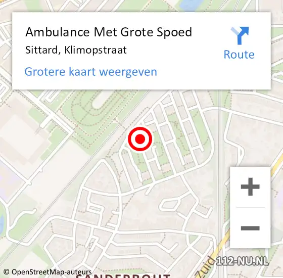 Locatie op kaart van de 112 melding: Ambulance Met Grote Spoed Naar Sittard, Klimopstraat op 30 januari 2015 18:35