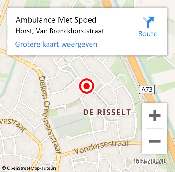 Locatie op kaart van de 112 melding: Ambulance Met Spoed Naar Horst, Van Bronckhorststraat op 30 januari 2015 18:41