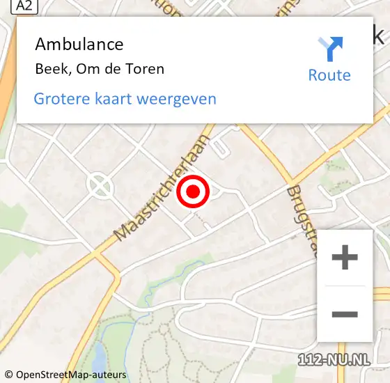 Locatie op kaart van de 112 melding: Ambulance Beek, Om de Toren op 30 januari 2015 18:54