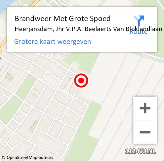 Locatie op kaart van de 112 melding: Brandweer Met Grote Spoed Naar Heerjansdam, Jhr V.P.A. Beelaerts Van Bloklandlaan op 30 januari 2015 19:47