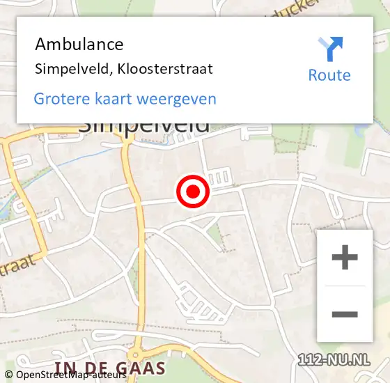 Locatie op kaart van de 112 melding: Ambulance Simpelveld, Kloosterstraat op 30 januari 2015 21:38