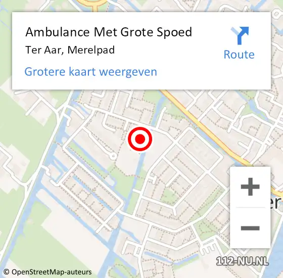 Locatie op kaart van de 112 melding: Ambulance Met Grote Spoed Naar Ter Aar, Merelpad op 30 januari 2015 22:16