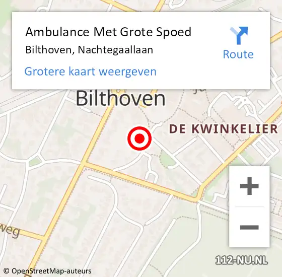 Locatie op kaart van de 112 melding: Ambulance Met Grote Spoed Naar Bilthoven, Nachtegaallaan op 30 januari 2015 22:25