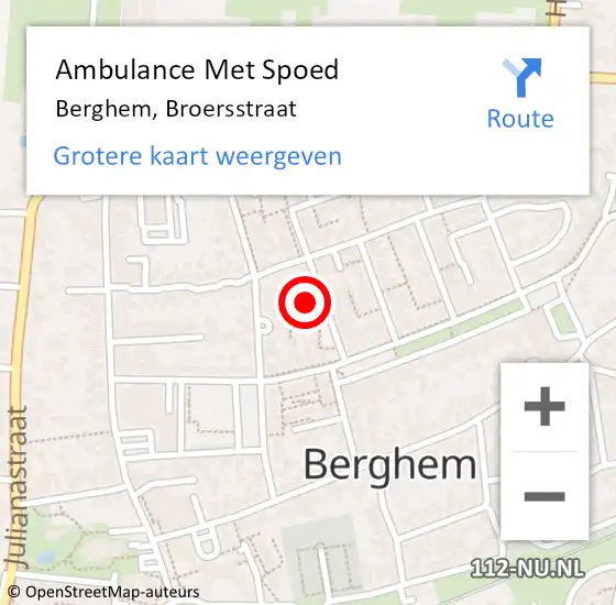 Locatie op kaart van de 112 melding: Ambulance Met Spoed Naar Berghem, Broersstraat op 31 januari 2015 01:02