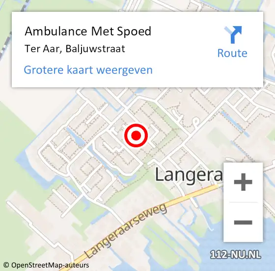 Locatie op kaart van de 112 melding: Ambulance Met Spoed Naar Ter Aar, Baljuwstraat op 31 januari 2015 02:06