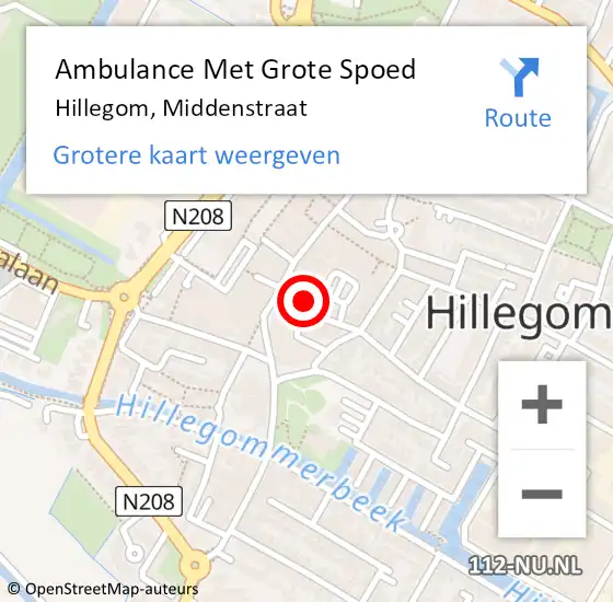 Locatie op kaart van de 112 melding: Ambulance Met Grote Spoed Naar Hillegom, Middenstraat op 31 januari 2015 03:57