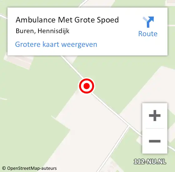 Locatie op kaart van de 112 melding: Ambulance Met Grote Spoed Naar Buren, Hennisdijk op 31 januari 2015 05:15