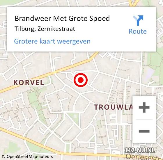 Locatie op kaart van de 112 melding: Brandweer Met Grote Spoed Naar Tilburg, Zernikestraat op 31 januari 2015 05:18