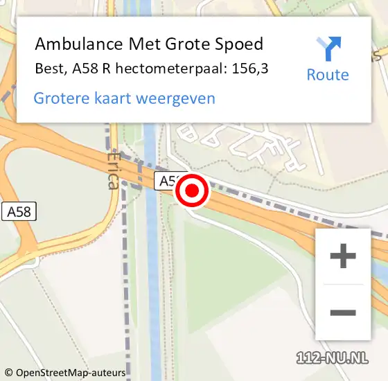 Locatie op kaart van de 112 melding: Ambulance Met Grote Spoed Naar Best, A58 R hectometerpaal: 156,3 op 31 januari 2015 07:53