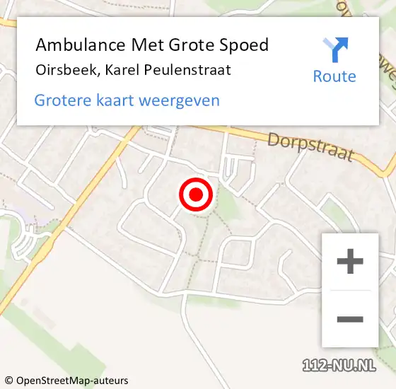 Locatie op kaart van de 112 melding: Ambulance Met Grote Spoed Naar Oirsbeek, Karel Peulenstraat op 31 januari 2015 08:06