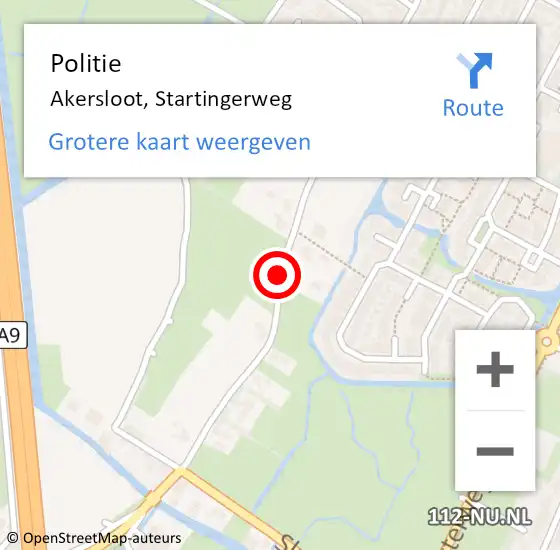 Locatie op kaart van de 112 melding: Politie Akersloot, Startingerweg op 31 januari 2015 10:18