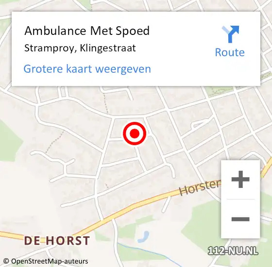 Locatie op kaart van de 112 melding: Ambulance Met Spoed Naar Stramproy, Klingestraat op 31 januari 2015 11:28