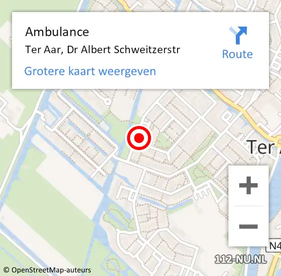 Locatie op kaart van de 112 melding: Ambulance Ter Aar, Dr Albert Schweitzerstr op 31 januari 2015 11:39