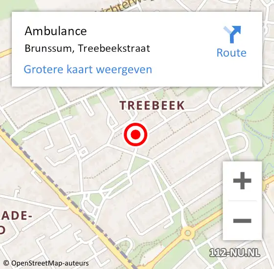 Locatie op kaart van de 112 melding: Ambulance Brunssum, Treebeekstraat op 31 januari 2015 12:21