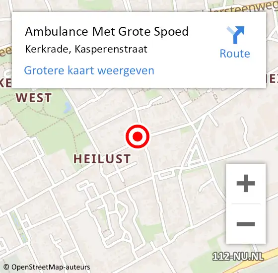 Locatie op kaart van de 112 melding: Ambulance Met Grote Spoed Naar Kerkrade, Kasperenstraat op 31 januari 2015 12:38