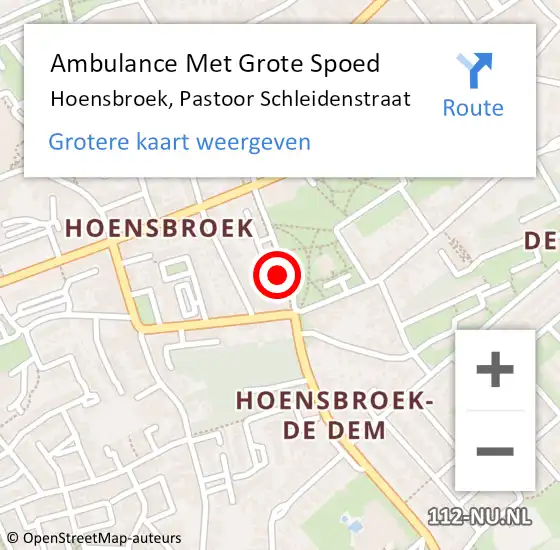 Locatie op kaart van de 112 melding: Ambulance Met Grote Spoed Naar Hoensbroek, Pastoor Schleidenstraat op 31 januari 2015 13:29