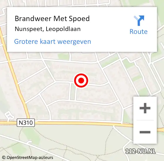 Locatie op kaart van de 112 melding: Brandweer Met Spoed Naar Nunspeet, Leopoldlaan op 28 oktober 2013 14:57