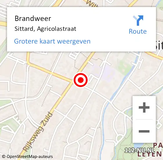 Locatie op kaart van de 112 melding: Brandweer Sittard, Agricolastraat op 31 januari 2015 15:46