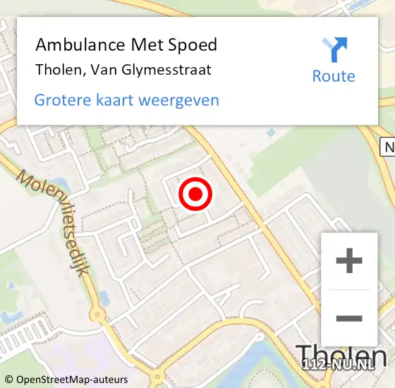 Locatie op kaart van de 112 melding: Ambulance Met Spoed Naar Tholen, Van Glymesstraat op 31 januari 2015 18:05