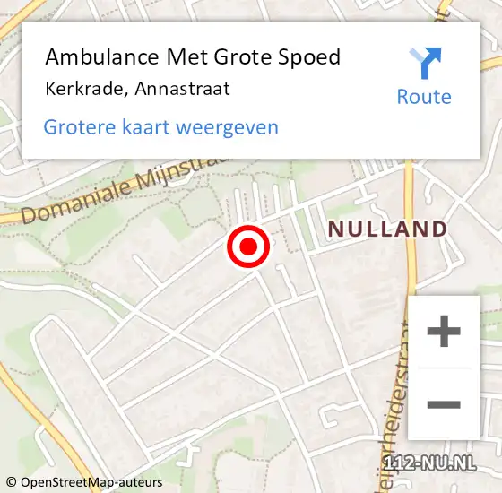 Locatie op kaart van de 112 melding: Ambulance Met Grote Spoed Naar Kerkrade, Annastraat op 31 januari 2015 18:46