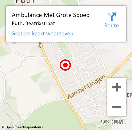 Locatie op kaart van de 112 melding: Ambulance Met Grote Spoed Naar Puth, Beatrixstraat op 31 januari 2015 20:14