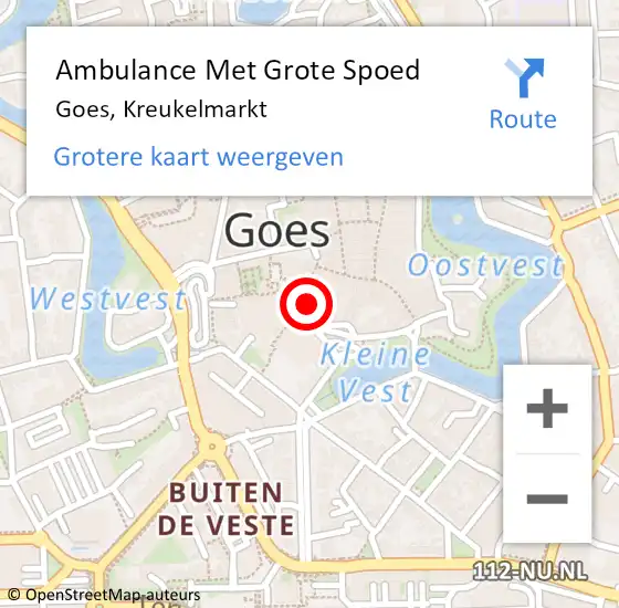 Locatie op kaart van de 112 melding: Ambulance Met Grote Spoed Naar Goes, Kreukelmarkt op 31 januari 2015 20:51