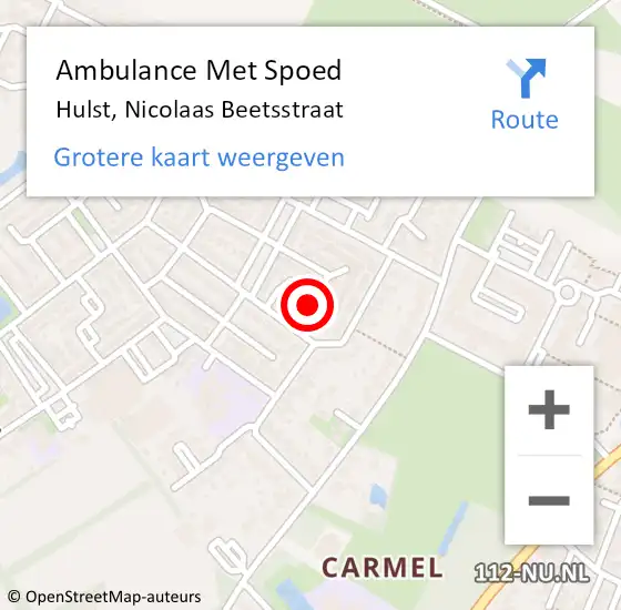 Locatie op kaart van de 112 melding: Ambulance Met Spoed Naar Hulst, Nicolaas Beetsstraat op 31 januari 2015 21:24