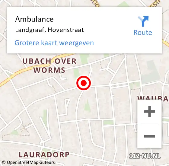 Locatie op kaart van de 112 melding: Ambulance Landgraaf, Hovenstraat op 31 januari 2015 22:44