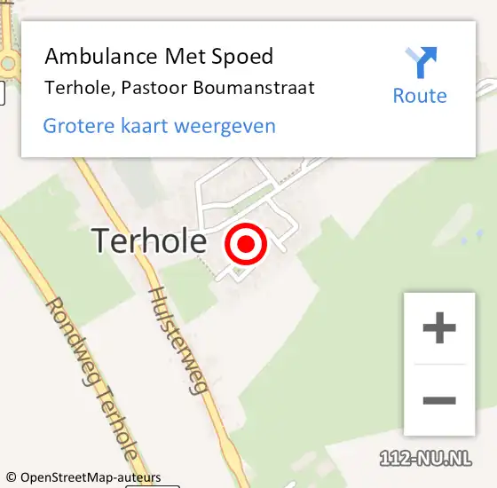 Locatie op kaart van de 112 melding: Ambulance Met Spoed Naar Terhole, Pastoor Boumanstraat op 1 februari 2015 00:05