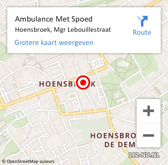 Locatie op kaart van de 112 melding: Ambulance Met Spoed Naar Hoensbroek, Mgr Lebouillestraat op 1 februari 2015 00:18