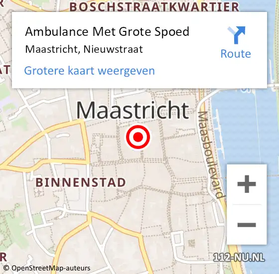 Locatie op kaart van de 112 melding: Ambulance Met Grote Spoed Naar Maastricht, Nieuwstraat op 1 februari 2015 00:48