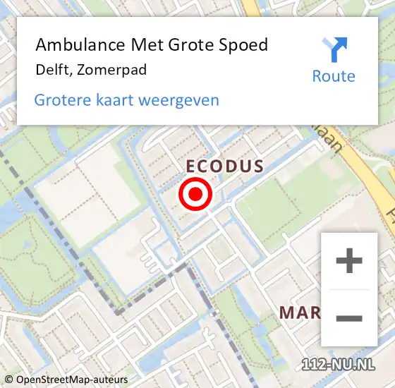 Locatie op kaart van de 112 melding: Ambulance Met Grote Spoed Naar Delft, Zomerpad op 1 februari 2015 01:45