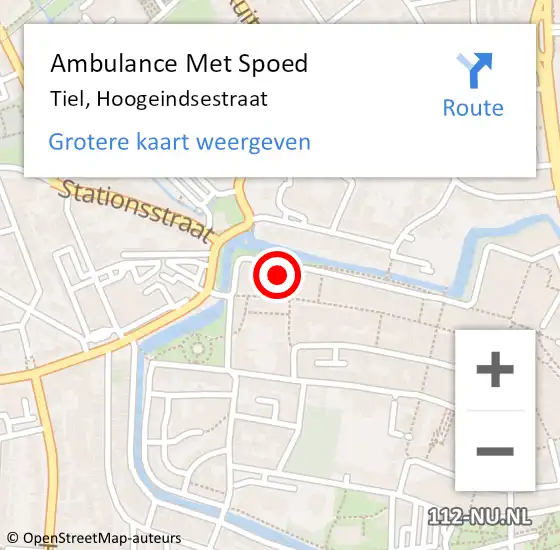 Locatie op kaart van de 112 melding: Ambulance Met Spoed Naar Tiel, Hoogeindsestraat op 1 februari 2015 01:58